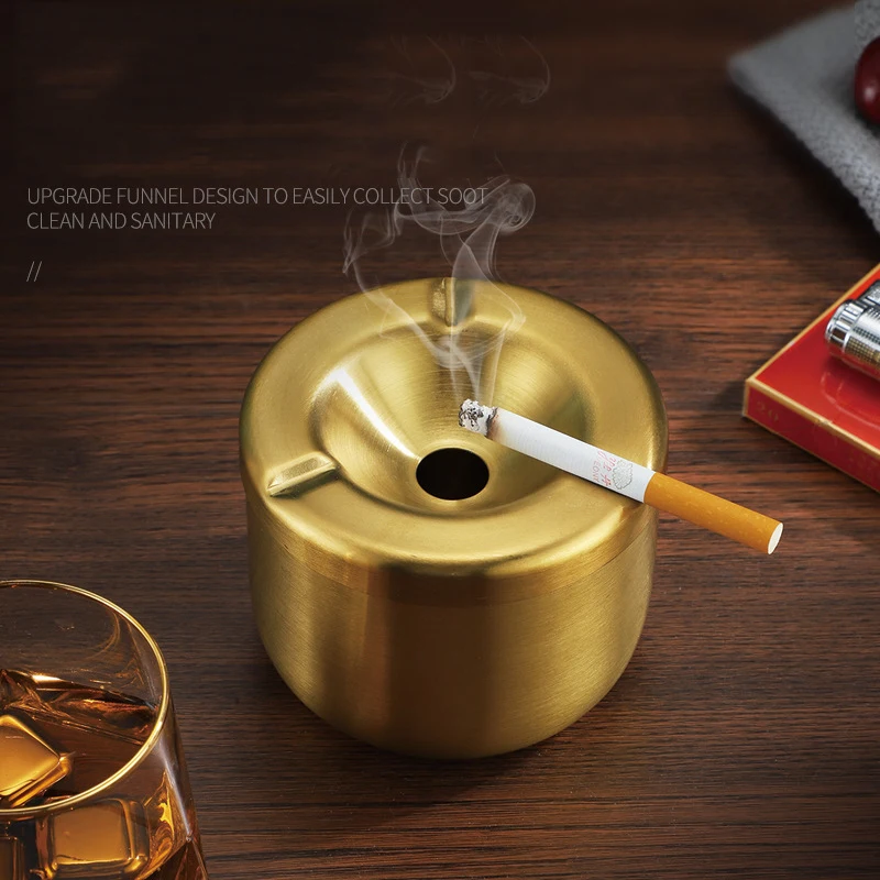 Round Stainless Steel Cigarette Ashtray with Lid Portable Metal Windproof Outdoor Ash Tray for Car Smoking Accessories