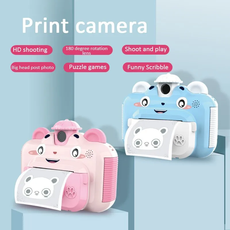 180° Rotating V12 Camera Kids Printable Camera HD Mini DSLR Camera Set Birthday Gift