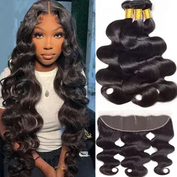 Tissage en lot brésilien naturel Remy Body Wave, 28 30 32 pouces, 13x4, extensions de cheveux, lots de 3