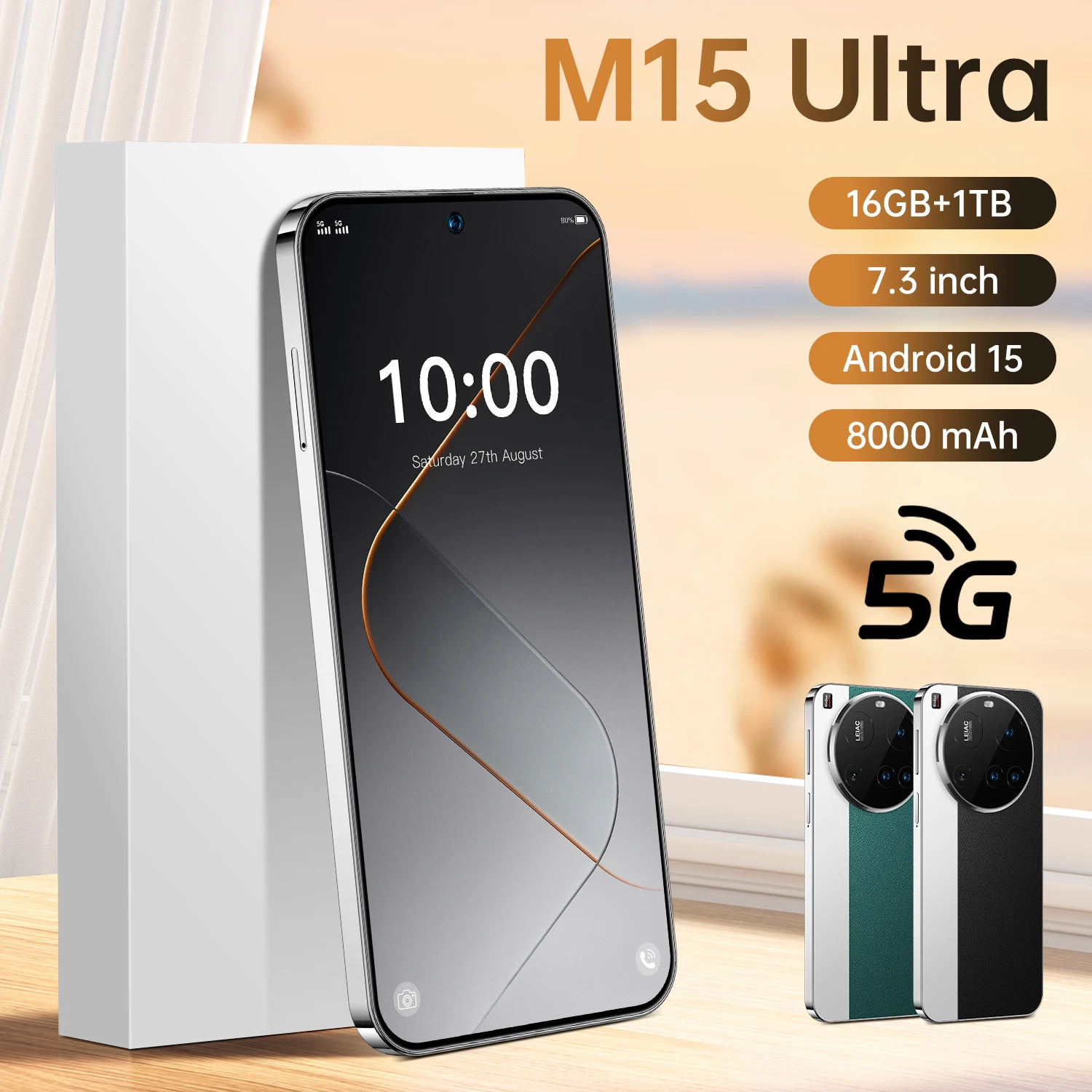 Smartphone M15 Ultra 7.3 3200 × 1440 Snapdragon 8 Gen3 22 GB di RAM + 2 TB di ROM 108 MP 8000 mAh Batteria globale 5G