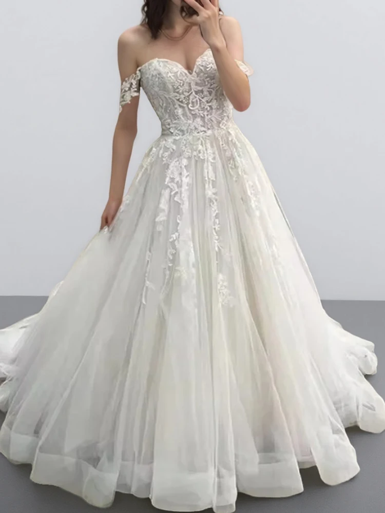 

Свадебные платья в стиле бохо с открытыми плечами и аппликациями длиной до пола, корсет, свадебное платье, платье de novia