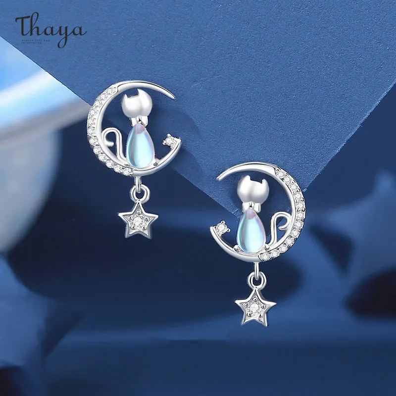 

Thaya S925 Sterling Silver Women Earrings Elegance Cat Earring for Women Moonstone Luxury Earring Engagement Party Fine Jewelry