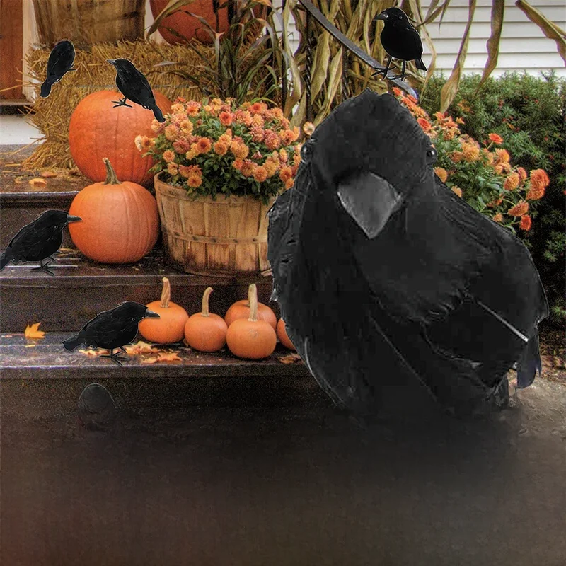 Lofytain 18*10 cm Halloween schwarze Krähe Modell Simulation gefälschte Vogel Tier gruselige