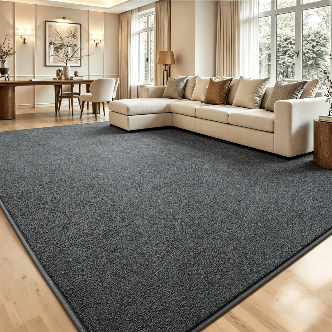 Short-pile washable shaggy area rug, suitable for living room, bedroom, and dining room, in beige and dark gray