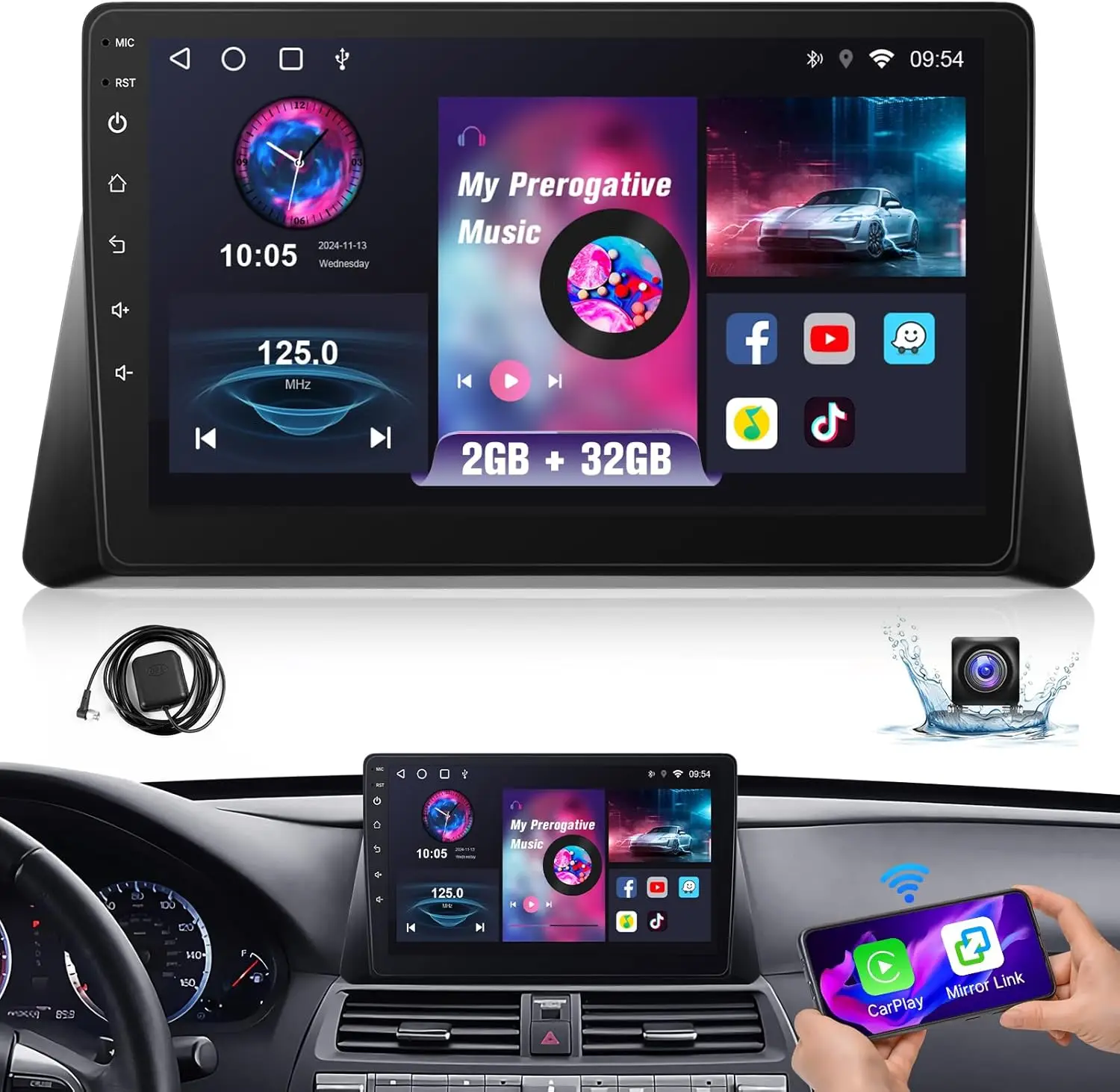 

10,1-дюймовая IPS автомагнитола для Honda Accord с Carplay, Android Auto, Bluetooth, GPS, Wi-Fi, FM, камерой и микрофоном