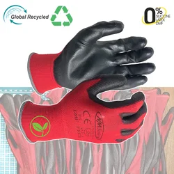 24 pezzi/12 paia di guanti da lavoro industriali guanti protettivi di sicurezza con palmo rivestito in Nitrile in Nylon rosso lavorato a maglia calibro 13