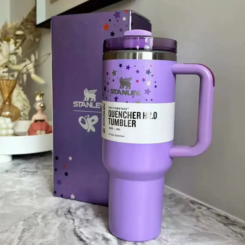 Star Purple 40oz Tumbler With Handle Straw Lid Stainless Steel Vacuum Insulated Car Mug Wall Thermal Iced Travel Cup