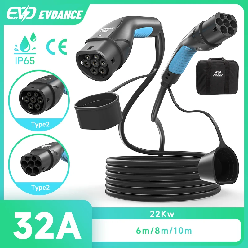 

EVDANCE Electric Car Type2 Chargers Extension Cable 3 Phases 32A 22Kw Car Fast Charging Accessories Compatible IEC 62196 Charger