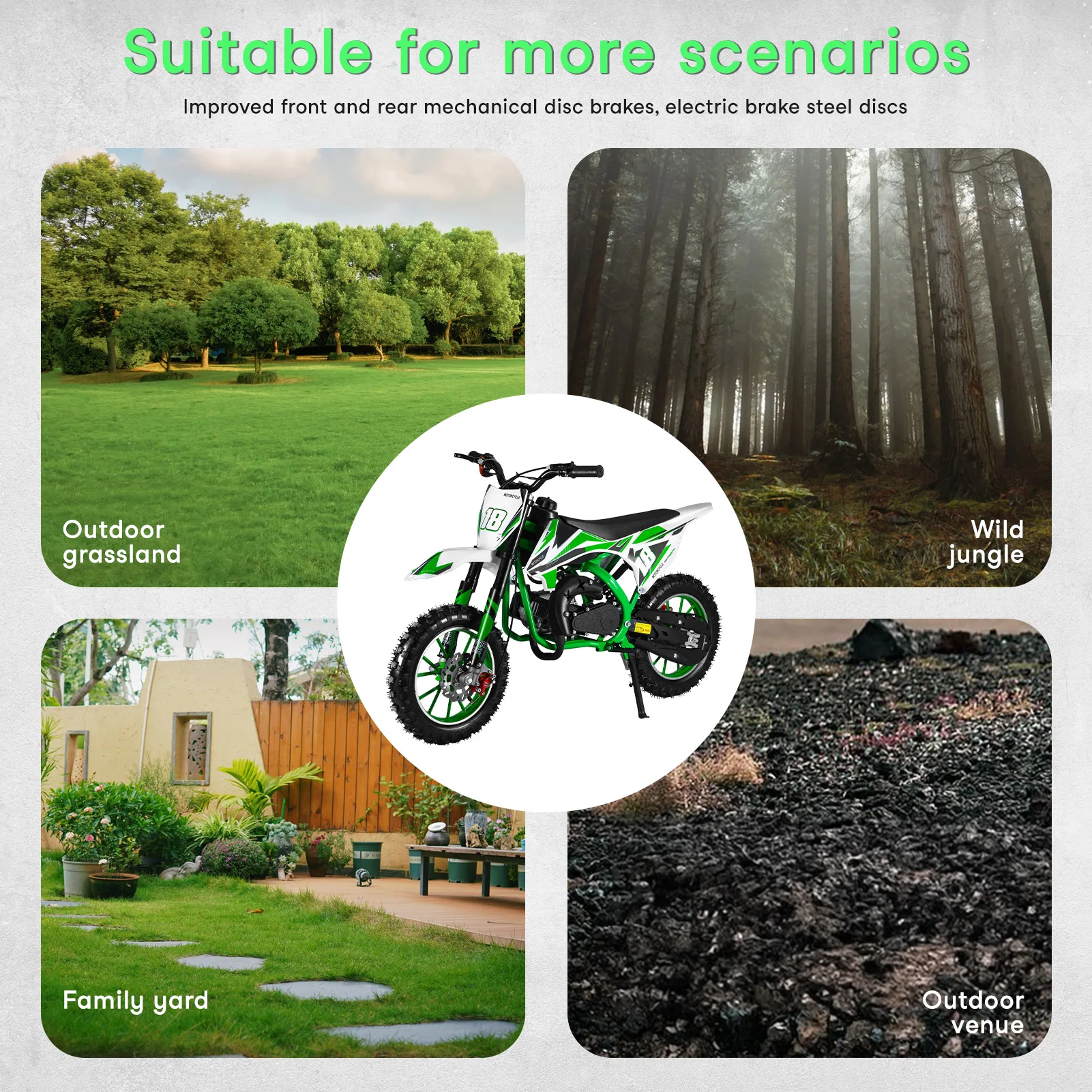 49cc Kids Gas Dirt Bike, 2-Stroke Gas Power Motocross, Off Road Mini Motorcycle, Pocket Motorbike with Front Rear Disc Brakes