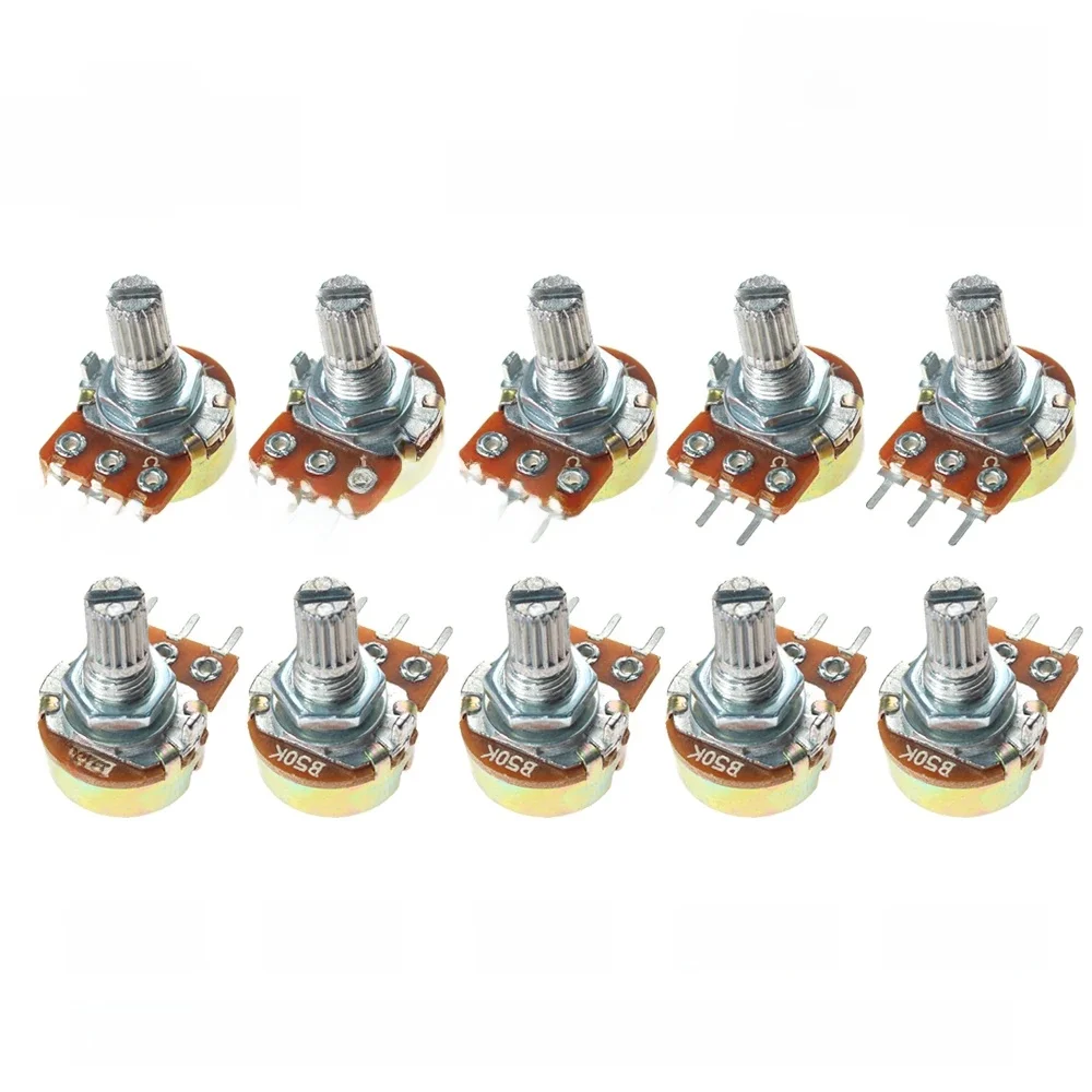 Potentiomètre linéaire avec kg et rondelles, kit de potentiomètres, 1K, 2K, 5K, 10K, 20K, 50K, 100K, 250K, 500K, 1M, 15mm, 3 broches, WH148, 10 pièces