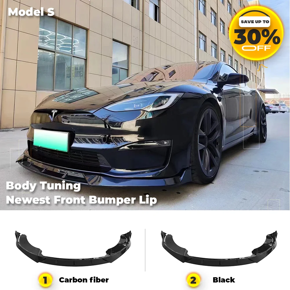 

Newish Splitter For Tesla 2023 Model S Carbon Fiber Front Bumper Spoiler Lip Body Kit Deflector Chin Guard Cover Modified Tuning