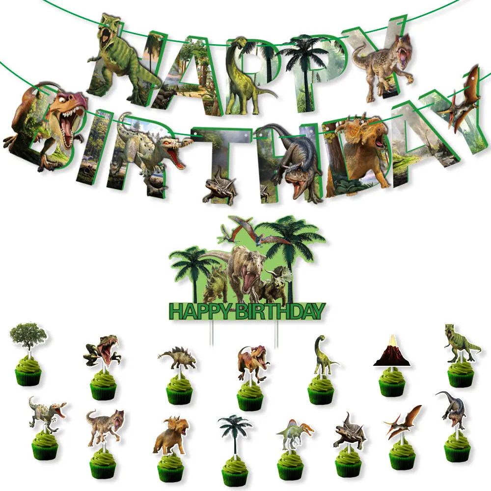 Jurassic Dinosaur Balloon Set DIY Scene Jungle Wildlife Theme Park Arrangement Set Kids Birthday Dinosaur Cake Decorations