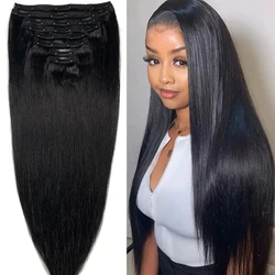 Clip In Hair Extensions Human Hair Full Head Braziliaanse Clip Haarverlenging Voor Vrouwen 120G 8 Stuks Per Set Met 18 Clips