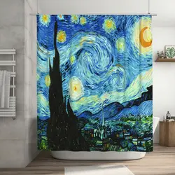 1pc Van Gogh-Inspired Artistic Shower Curtain Liner - Perfect for Bathroom Decoration - Includes 12 Hooks