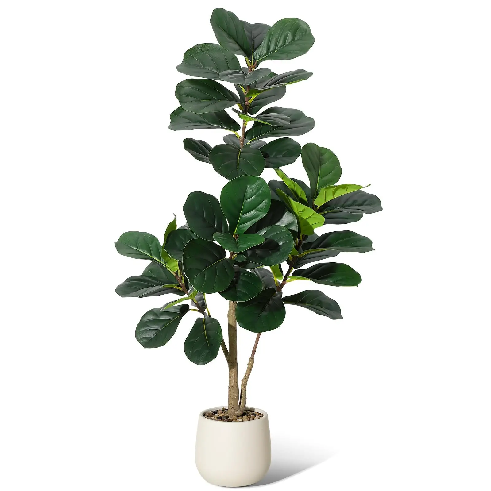 Albero di fico artificiale da 120 cm, pianta in vaso di Ficus Lyrata dall’aspetto realistico, con foglie e corteccia realistiche, facile da mantenere, semplice da assemblare, ideale per soggiorno,