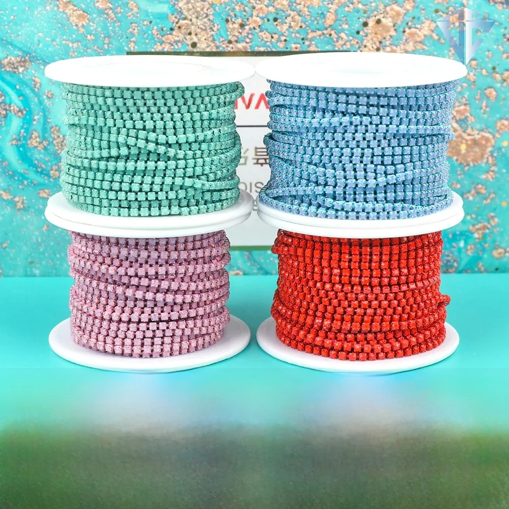 SS6 2mm 1 yard rose/vert/bleu opale verre strass tasse chaîne paillettes cristal strass garniture pour bricolage robe de mariée décoration