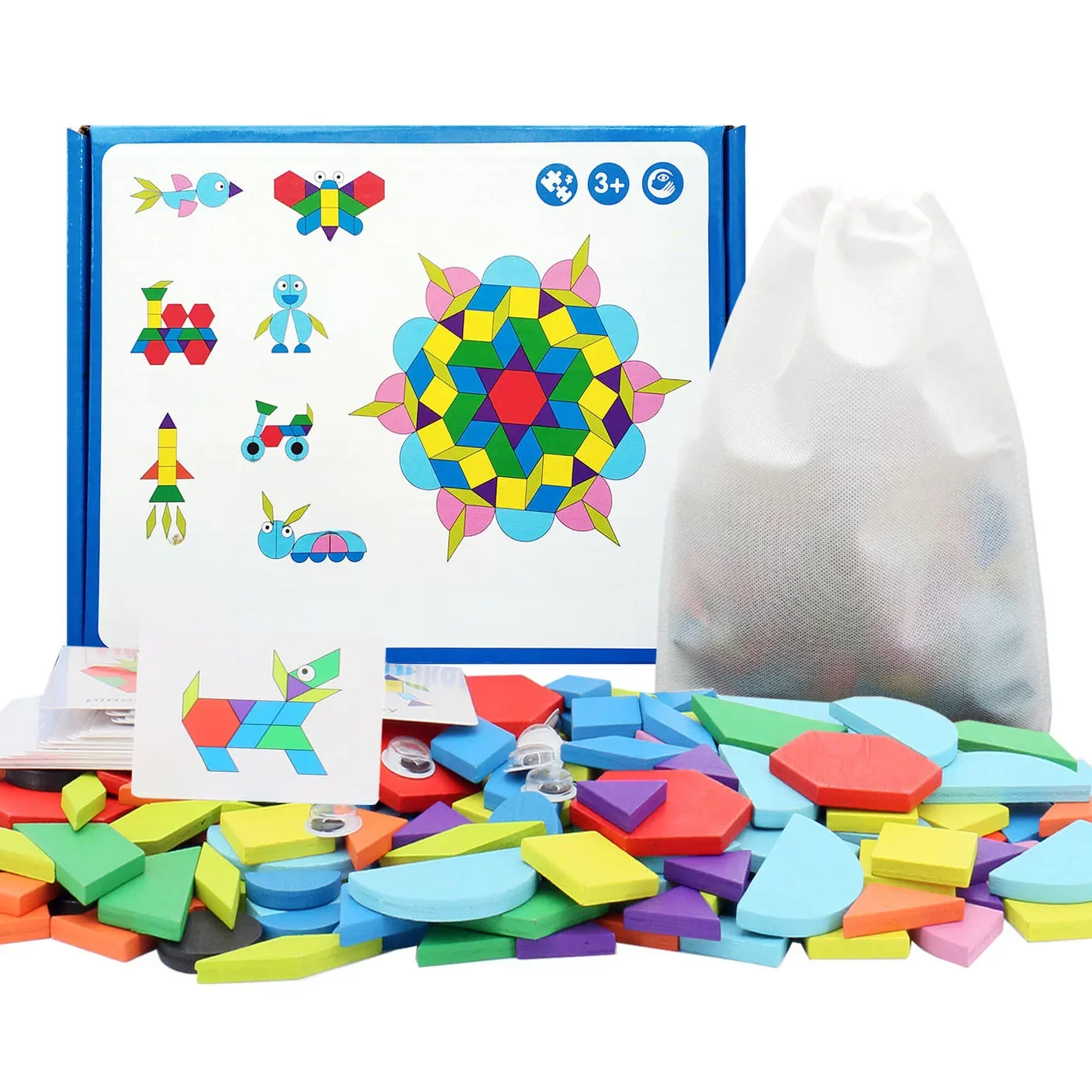 210-częściowy zestaw drewnianych puzzli 3D Geometryczny kształt Tangram Jigsaw Gry Montessori Zabawki edukacyjne dla dzieci z 30 kartami — zdjęcie 2