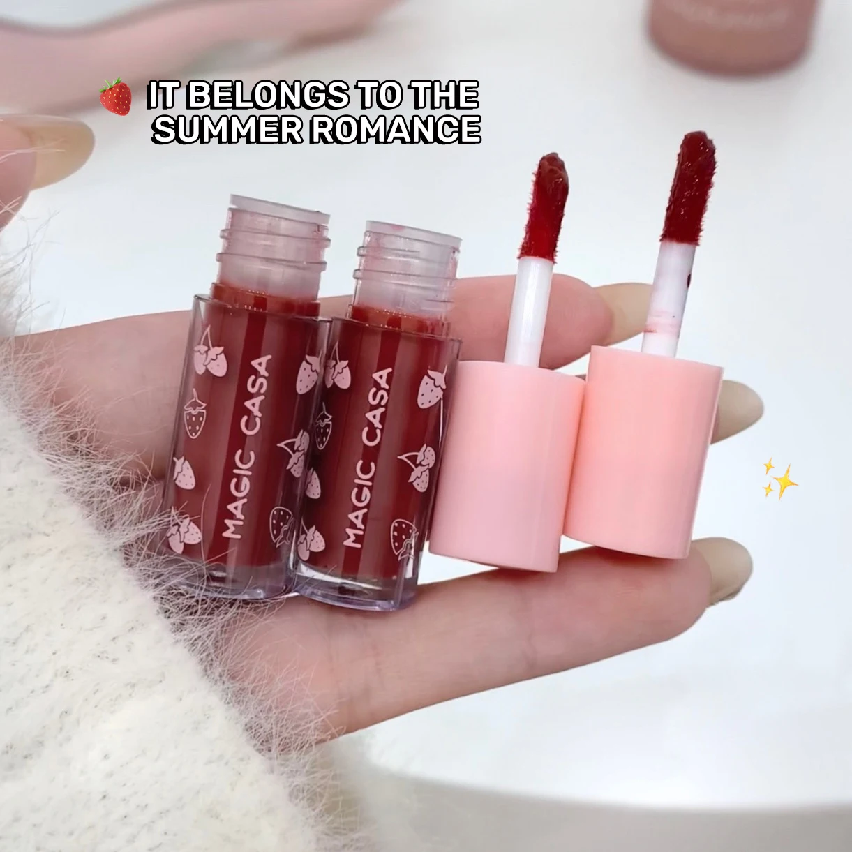 ชุดลิปกลอสขนาดเล็กลายกระต่ายของมินิ | กระจก4ชิ้นลิปกลอสแวววาวเนียนนุ่มลื่นผิวให้ความชุ่มชื้นและติดทนนาน