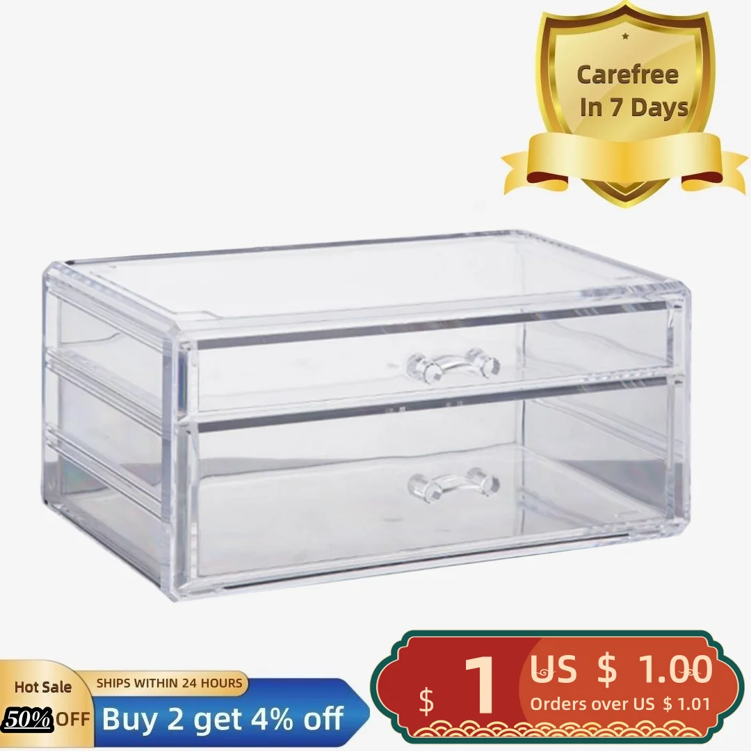 

Makeup Organizer Large Capacity Transparent Acrylic Display Case Jewelry Stationery Cosmetic Organizer with 2 Drawers Desktop St