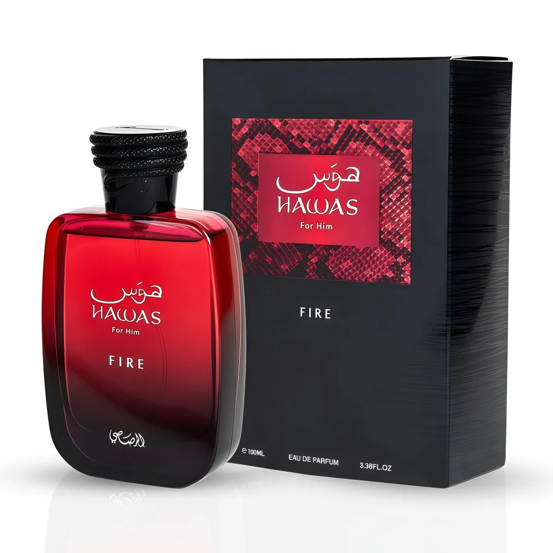 Hawas Fire EDP 100ml - Perfume Masculino Ardente Quente Cítrico Amadeirado, Alta Fixação e Projeção