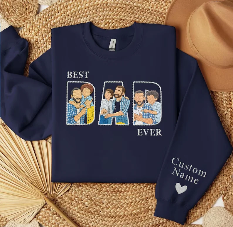 Custom Embroidered Dad Portrait Sweatshirt Dad Portrait Custom Embroidered From Photo Embroidered Shirt, Custom Dad Hoodie