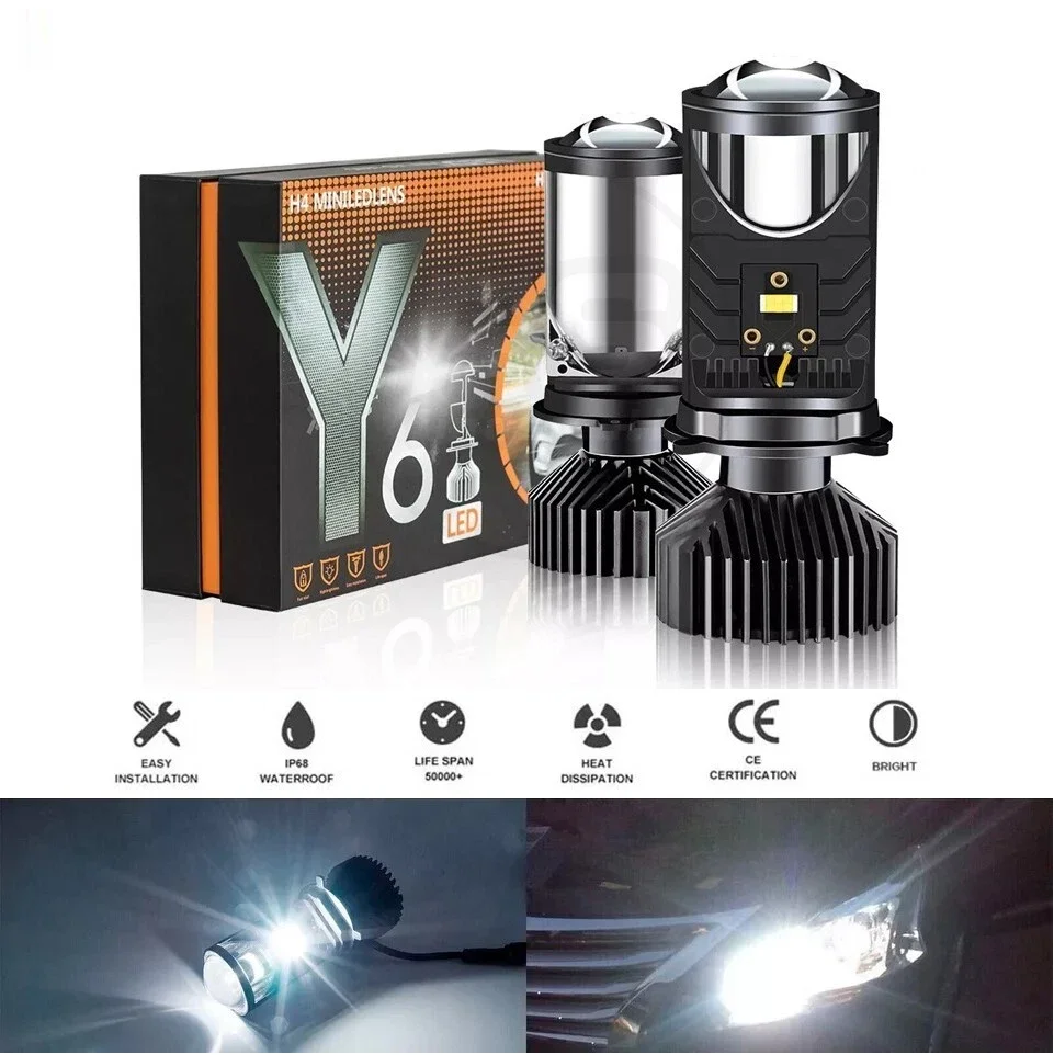 

2PCS Y6 H4 Dual LED LED Projector Lens High Beam 12000LM Headlight Bulb Mini LED