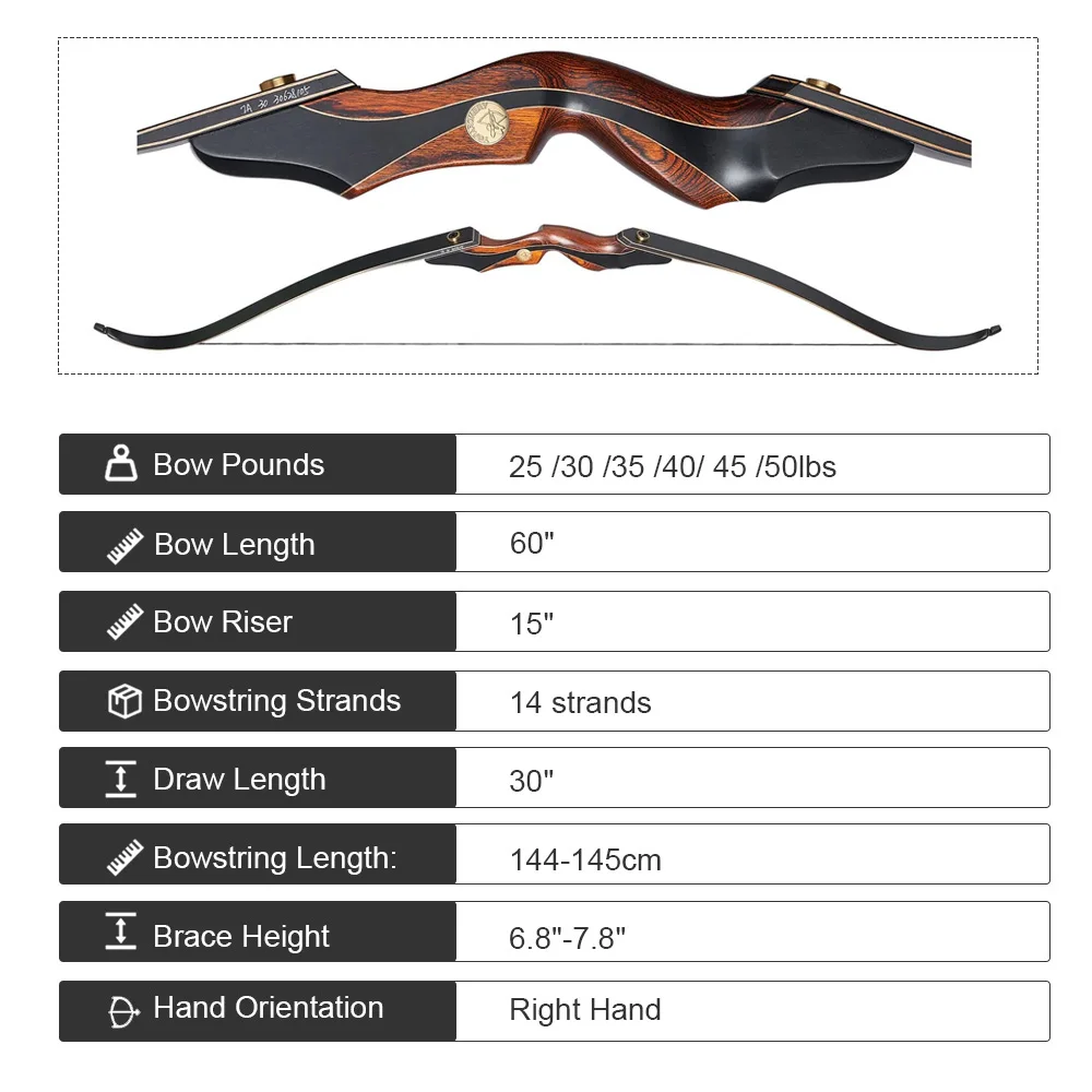 Toprchery Hunting Recurve Bow And Arrow Set For Adults Practice Competition, Longbow Kit With 6 Fiberglass Arrows, Takedown, 60