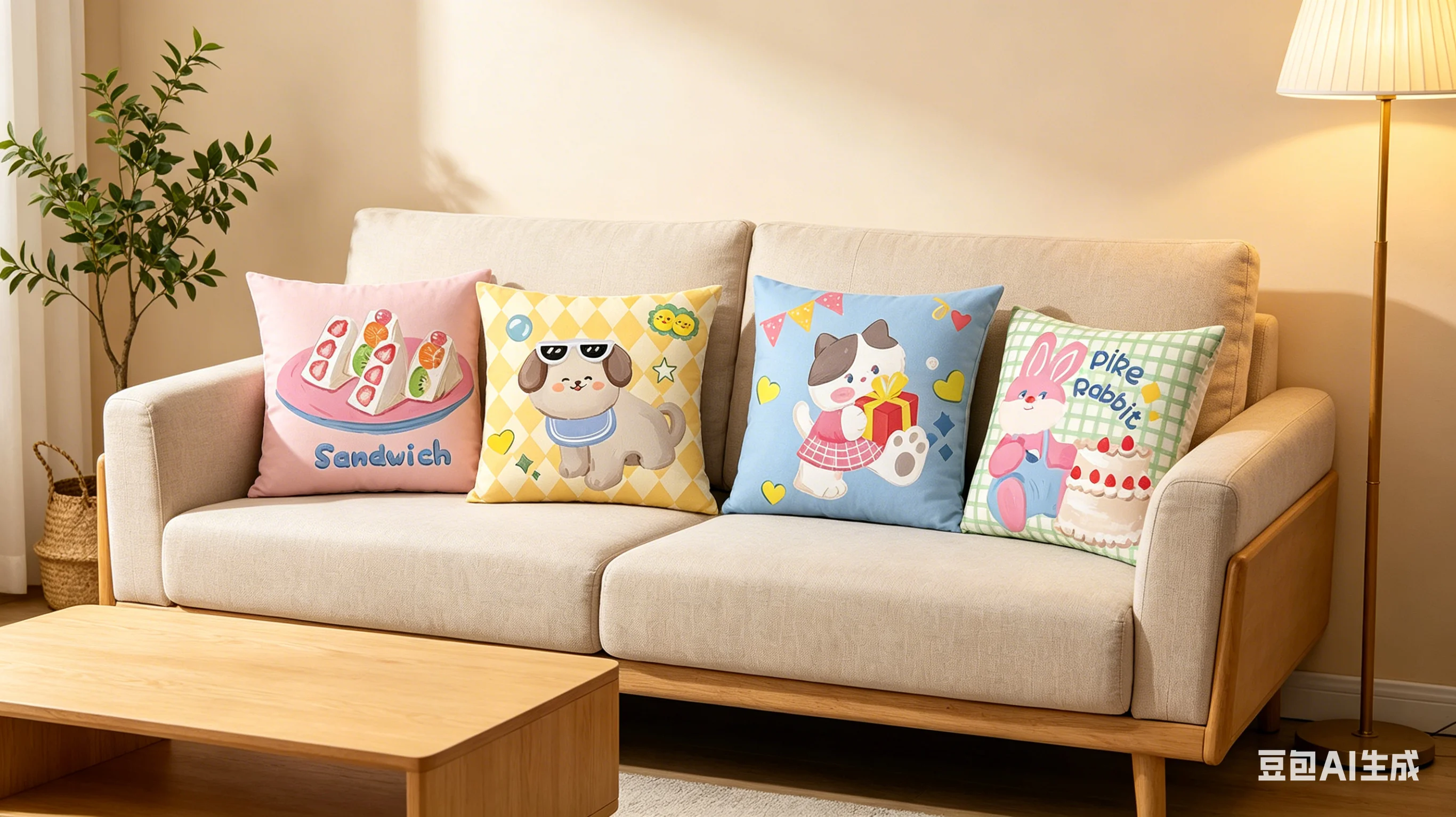 Cute Korean-style Cream-colored Minimalist Throw Design Pattern Print Pillowcase Home Office Coffee Pillow Sofa Decoration Room