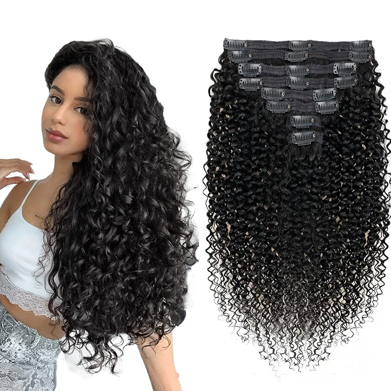 Tiefe Wellen-Clip-in-Haarverlängerungen, echtes Echthaar, brasilianisches Echthaar für Frauen, 8 Stück, Remy-Haar mit 18 Clips, 120 g