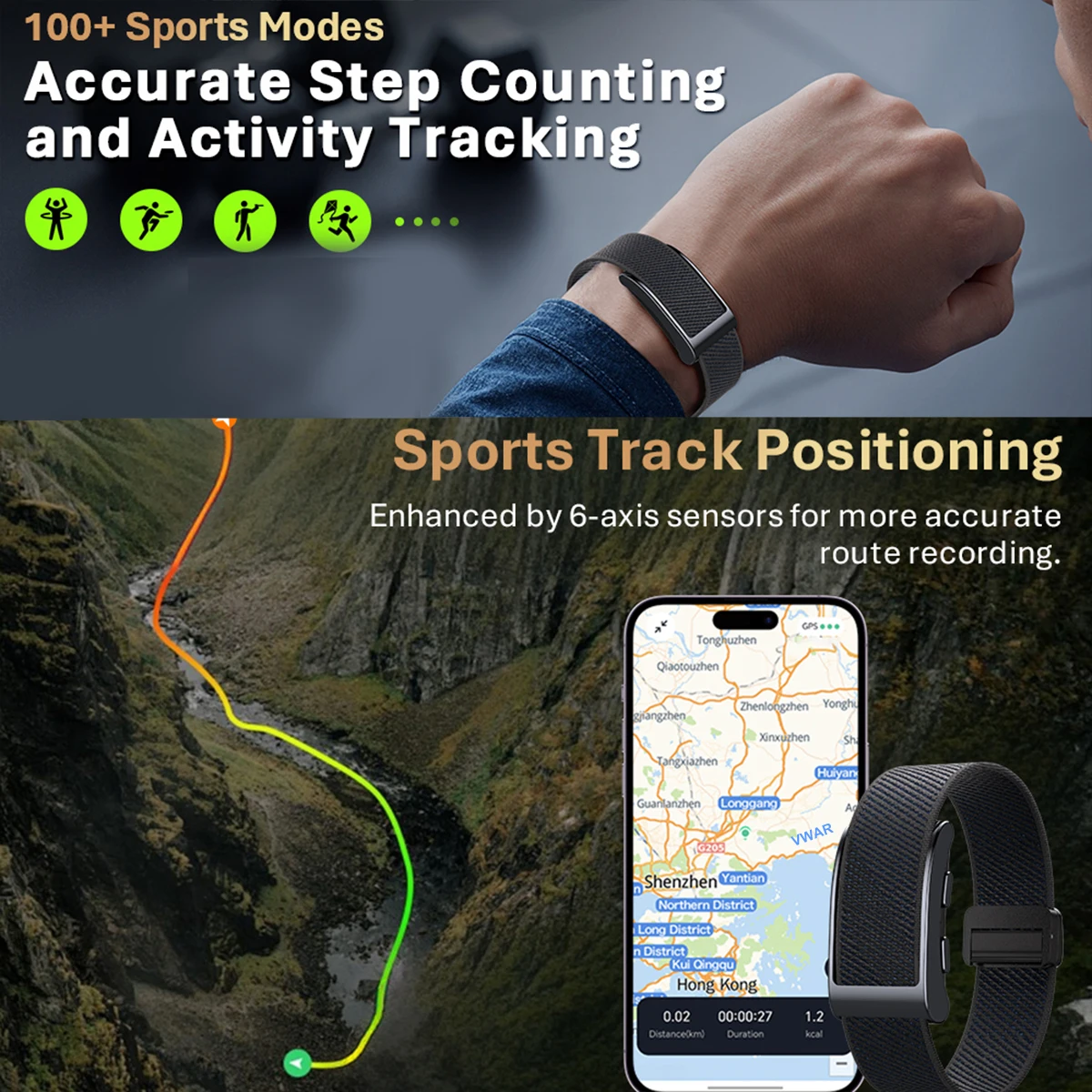 2026 VWAR PACE Screenless Smart Band Fitness Tracker Built-in GPS 24/7 Heart Rate Blood Pressure Monitor Smart Watch Men Women
