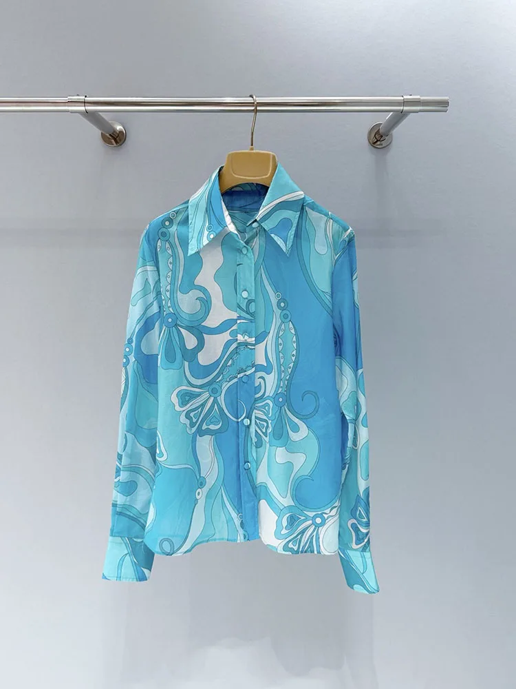 

Runway Quality Holiday Spring Summer Cotton Printing Shirts Women's Single-Breasted Shirt 2026