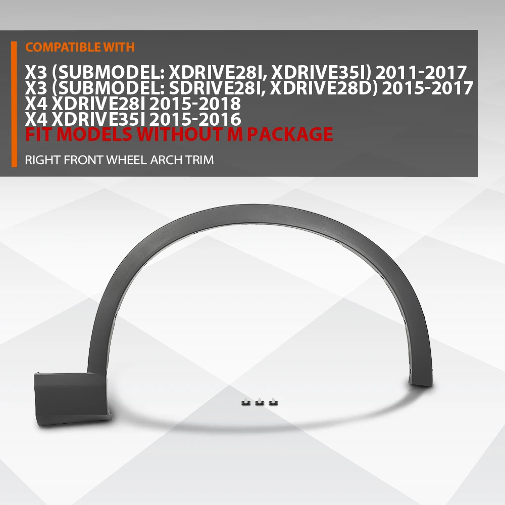 

Накладка на переднее правое крыло Crossdesign для BMW X3 2011-2017, X4 2015-2018, текстурированная черная, 51777210082, BM1291108, PP EPDM