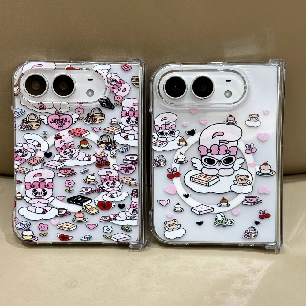 Cute Cartoon Sweet Rabbit Phone Case for iPhone Duo Cases, Fashion Anime Shockproof Protective Cover, with Magsafe Holder Kawaii