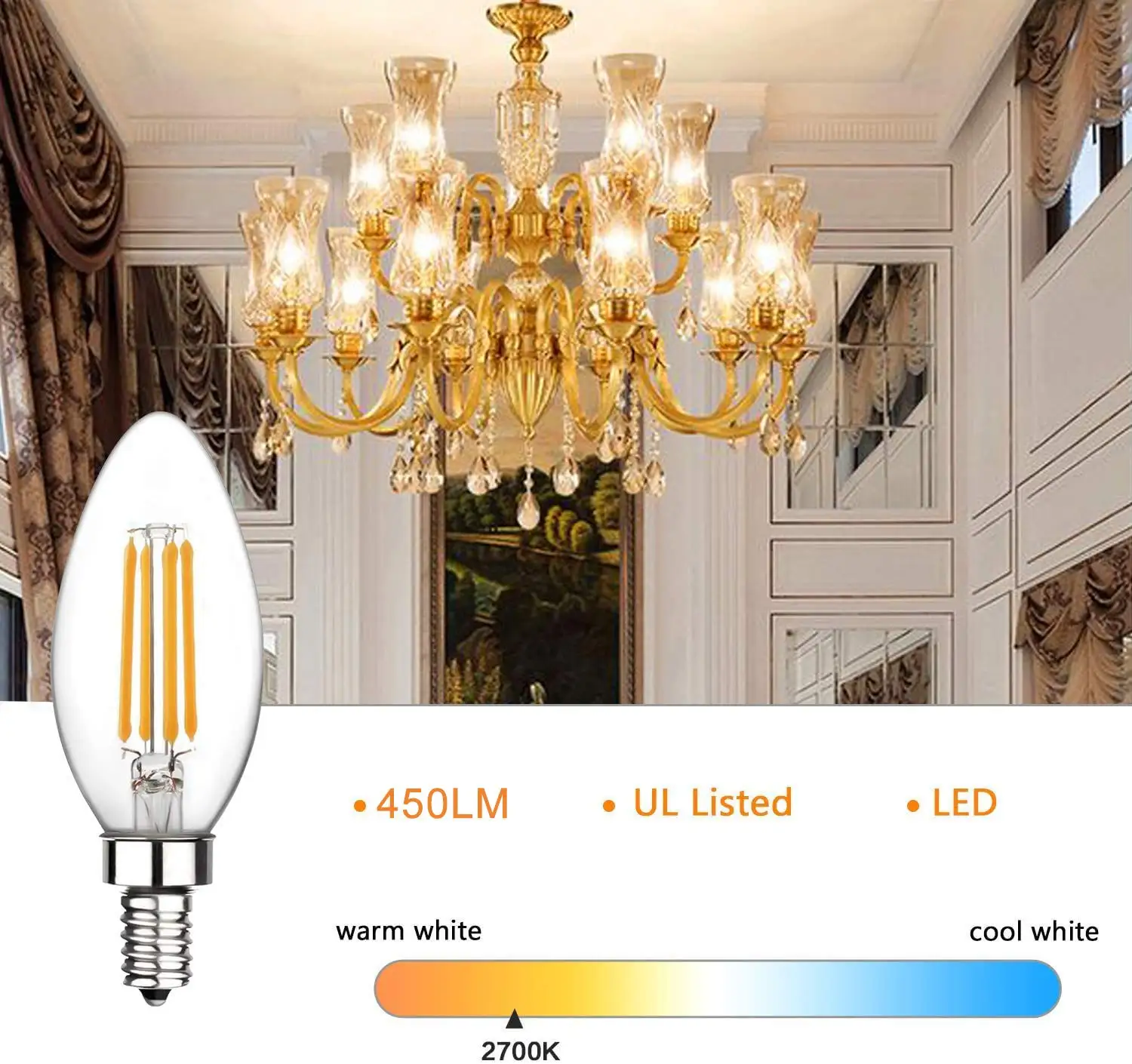 C35 Kerze Led-lampe E14 Kandelaber Basis 4W 6W Dimmbare Edison Glühbirne 2700K Warm Kalt Weiß 6000K Kronleuchter Ersatz Lampe – Detail 1