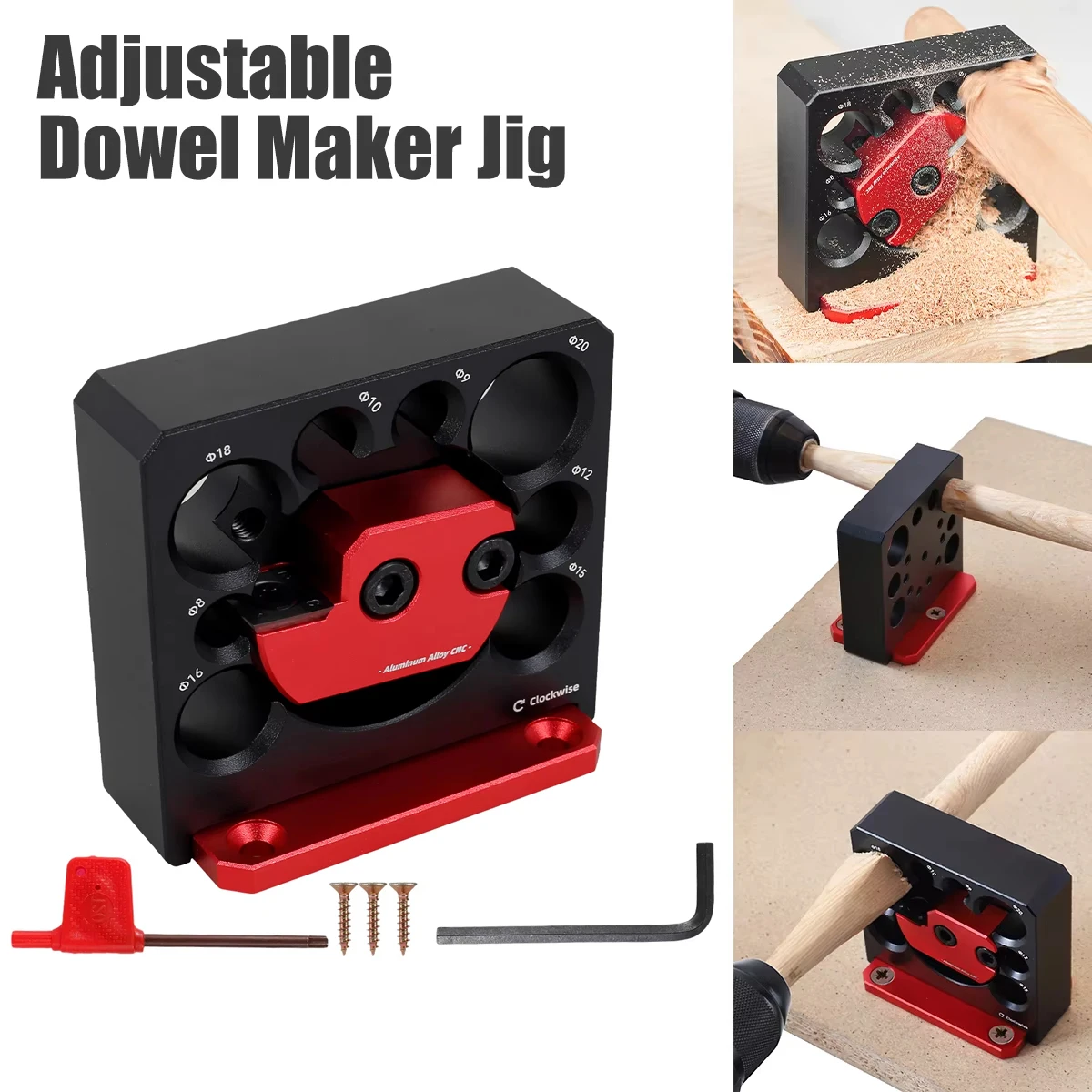 Dowel Maker Jig Kit Aluminum Alloy 8 Holes Adjustable Dowel Cutter Plate for Electric Drill Milling Dowel Pin Wooden Round Rod