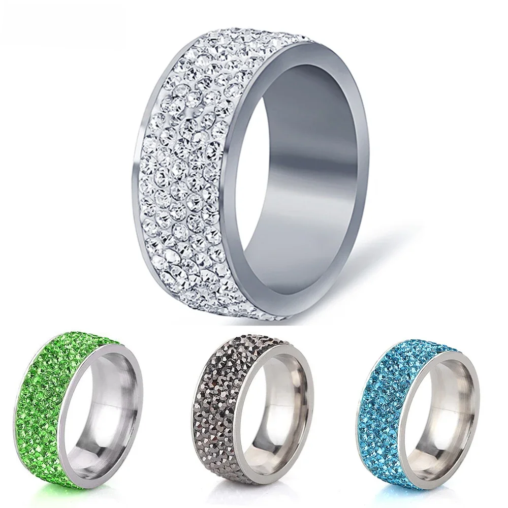 5 wiersz linie biżuteria z bezbarwnych kryształów ślub pierścień Anillos Mujer moda pierścionki zaręczynowe ze stali nierdzewnej dla kobiet akcesoria — zdjęcie 2