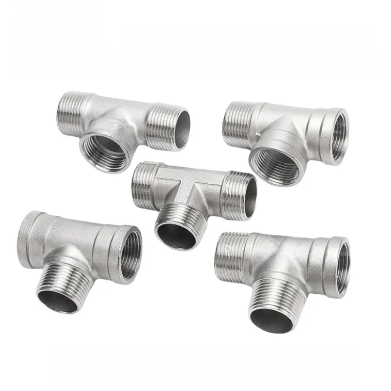 Raccord de tuyau en T à 3 voies fileté BSP mâle + femelle + mâle 1/4 "3/8" 1/2 "3/4" 1 "1-1/2 filetage SS304 multifonction en acier inoxydable