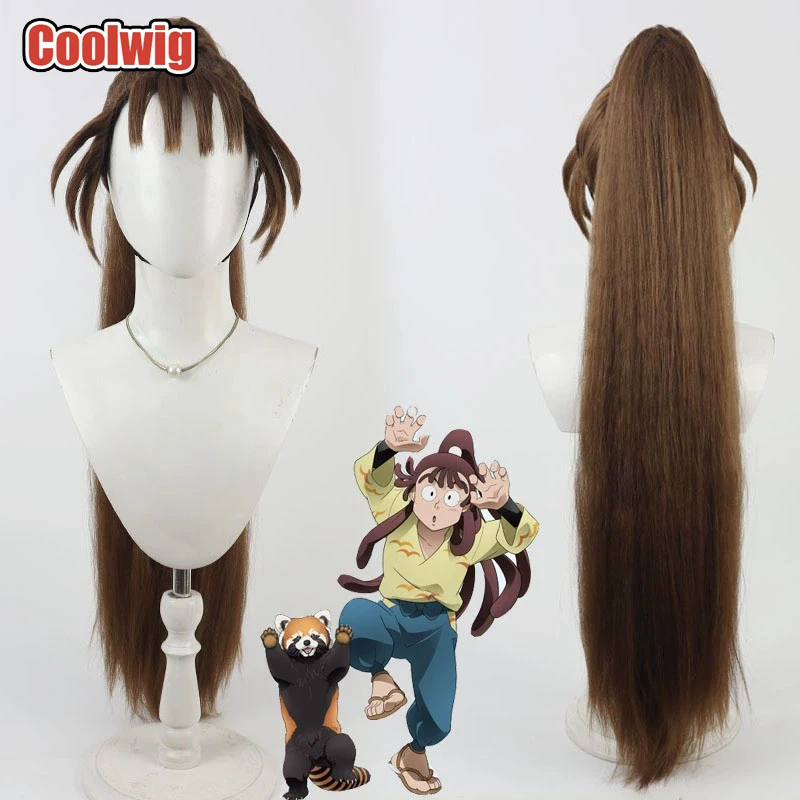 Coolwig Synthetic Hair Ohama Kanemon Cosplay Wigs Nintama Rantarou Ohama Kanemon 80cm Long Brown Ponytail Wig Heat Resistant