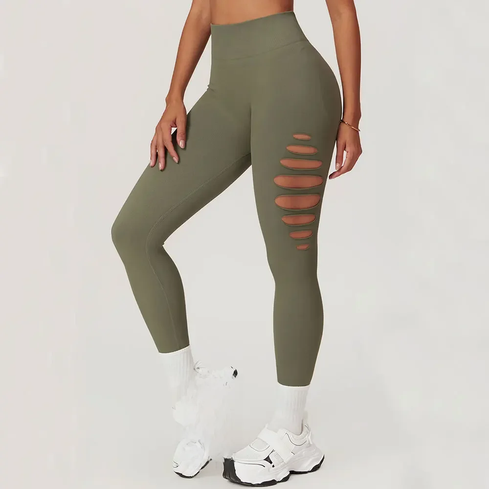 Wydrążone bezszwowe obcisłe spodnie do jogi Legginsy do jogi z wysoką talią Kobiety Push Up Gym Workout Tights Running Fitness Spodnie sportowe — zdjęcie 2