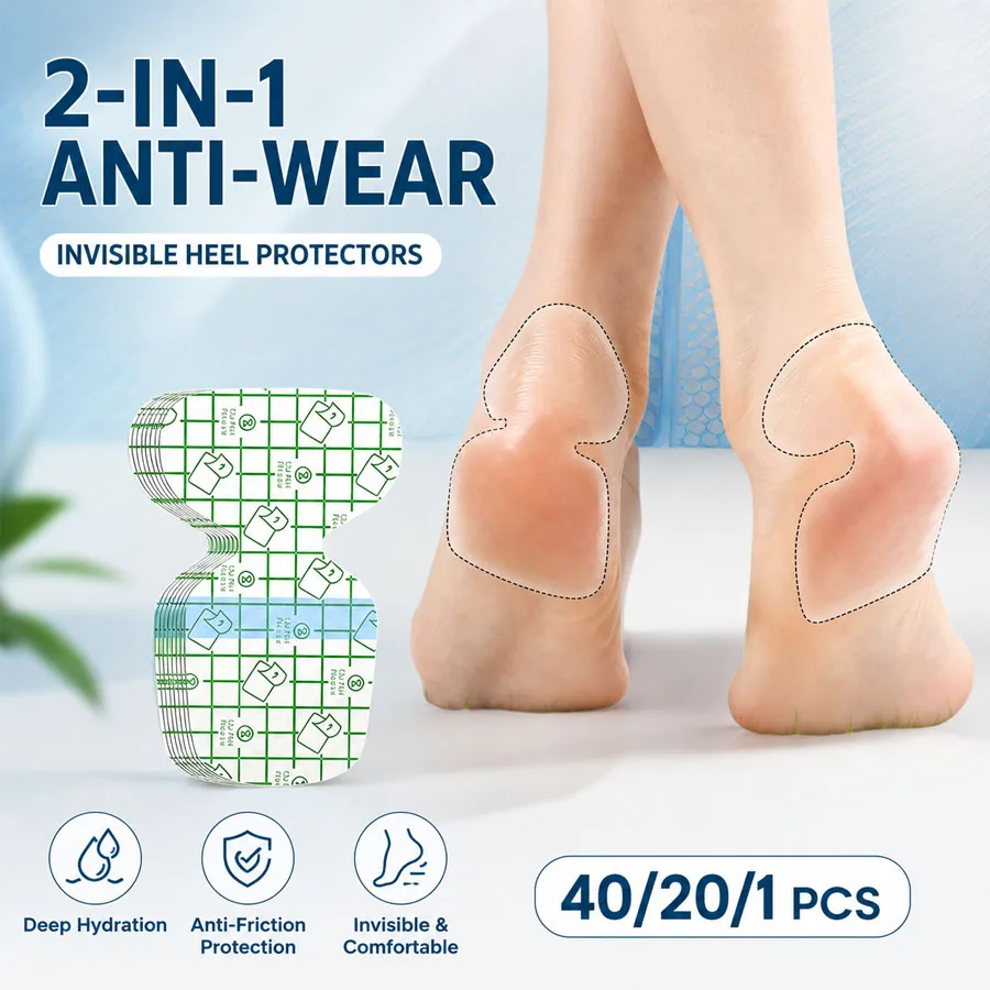 40/20/1 Pack Invisible Moisturizing Heel Pads, No Glue Gel-Free Breathable Soft Pads for Dry Cracked Heels Fit All Shoes