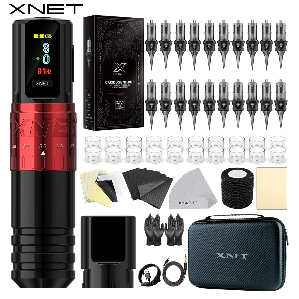 

XNET Vipera Wireless Tattoo Machine Kit 20pcs Cartridges Completed Set 2400mAh LCD Screen Battery Makeup Rotaty Pen For Tattoo