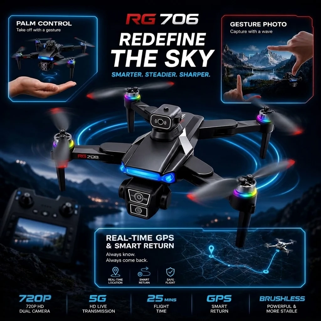RG706 GPS Drone with Obstacle Avoidance, 25Min Long Battery 4K WiFi Folding Quadcopter, App Control One-Key Return Aerial Camera