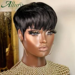 Natural curto bob pixie corte perucas para preto mulher reta colorido cabelo humano com franja glueless natural cabelo brasileiro allure