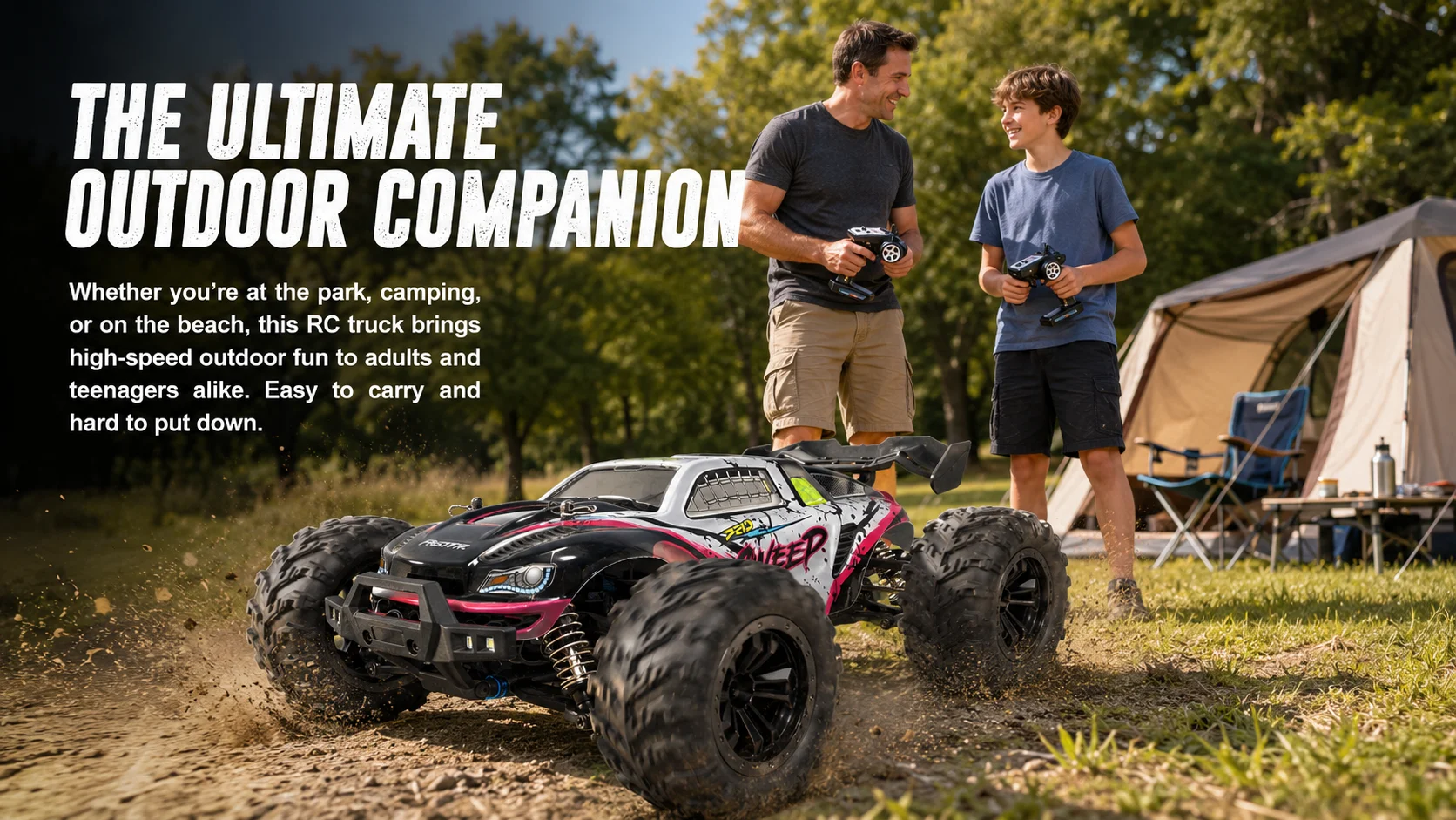 80km/h High Speed 4WD Off-Road RC Car, 1500mAh Battery 25 Min Runtime, All-Terrain Tires, 2.4GHz Remote Control Truck, Waterproof RTR Hobby Grade, for Adults Teens Camping Beach Outdoor Play