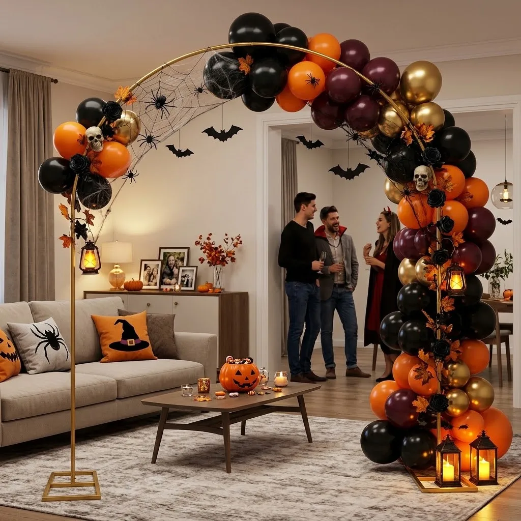 Support d'arche de ballons rond 2,1x2,4m, support de toile de fond en métal doré pour décorations de mariage, anniversaire, Halloween et Noël, cadre d'arche circulaire réutilisable