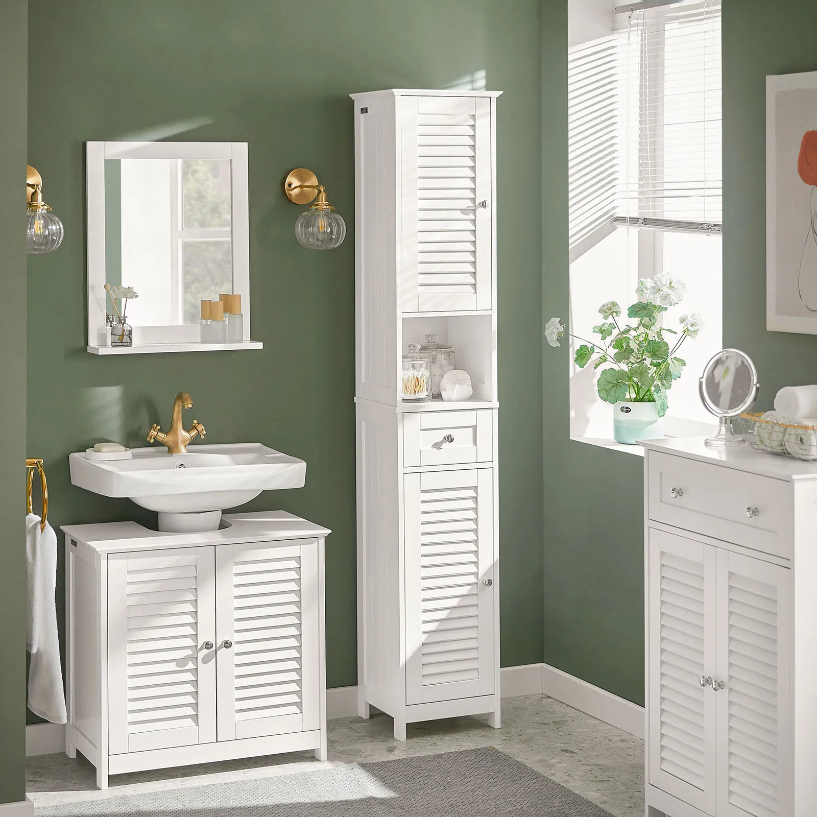 SoBuy FRG236 armario alto para baño, estante para baño, mueble de baño con 1 compartimento abierto, 1 cajón y puertas