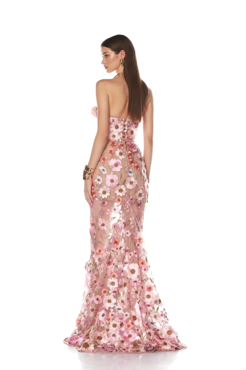 Jessica Abiti da sera con decalcomanie 3D fatti a mano Abiti da ballo rosa Abiti da festa di nozze con fiori ricamati in tulle personalizzati