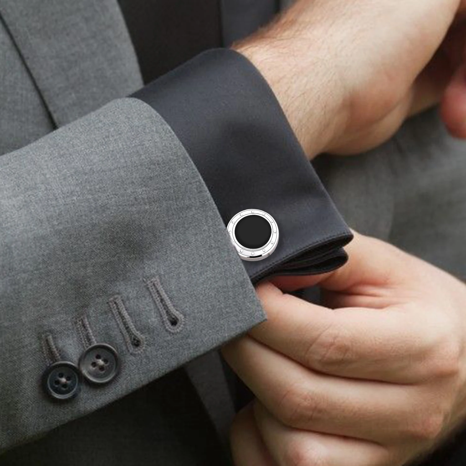 TAIGRAMA Blue & Black Enamel Cufflinks Button Cover for Men shirts, Mens Wedding Dress Cover Buttons Jewelry Elegance Cuff Links