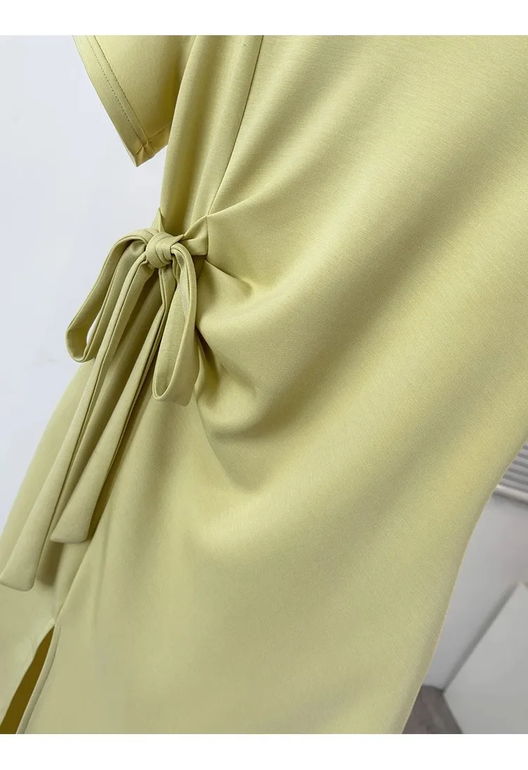 فستان بخصر من الدانتيل بتصميم رقبة دائرية للنساء في الصيف بالإضافة إلى حجم الدهون مم فستان تي شيرت أنيق على الطراز الكوري الجديد