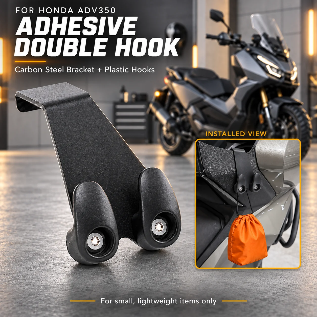 For Honda ADV350 Adhesive Double Hook Ignition Lock Black Metal Plastic Motorcycle Hanger for Keys Lightweight Items